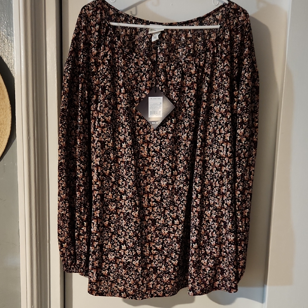Ava & Viv Floral Black and Pink Women's Top